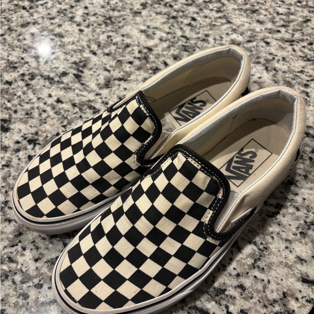 Vans Black and Cream Checkerboard Slip-Ons